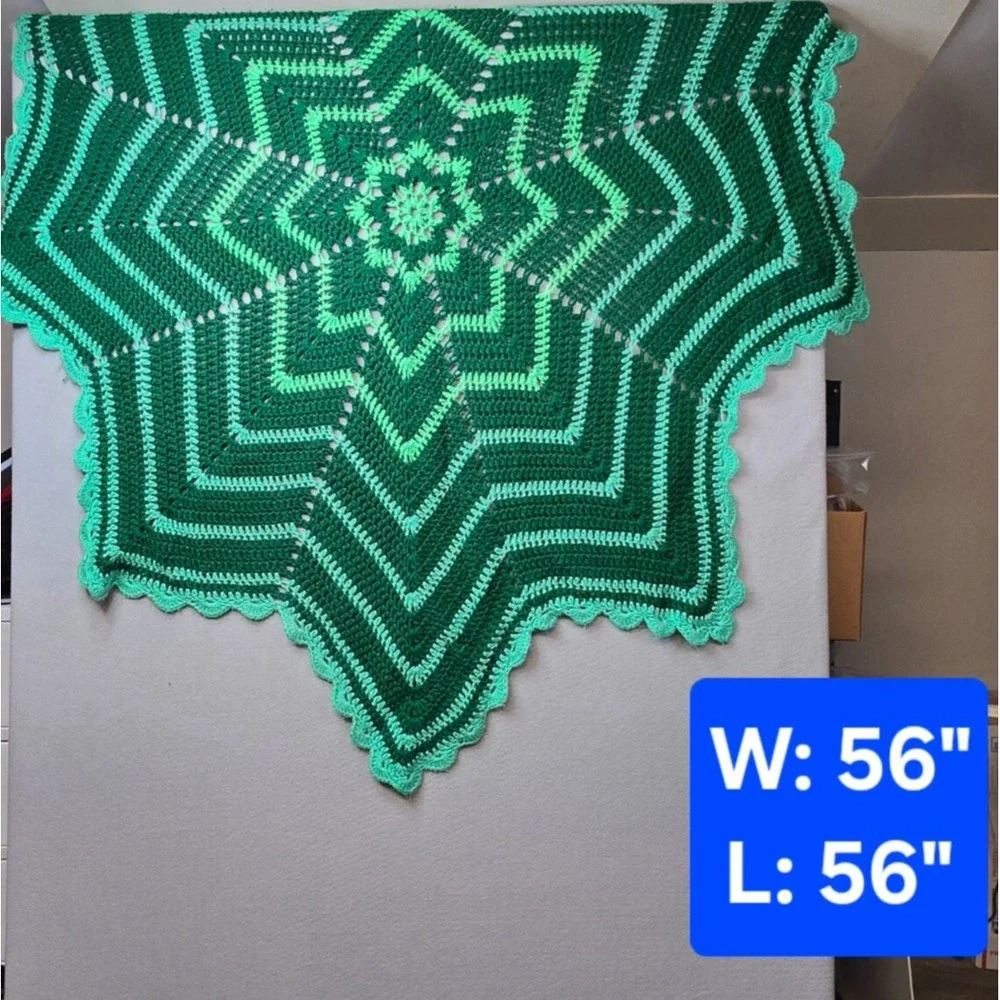 Vintage Handmade Crochet Afghan Big Star Throw Retro Boho Cottage‎ Core Granny